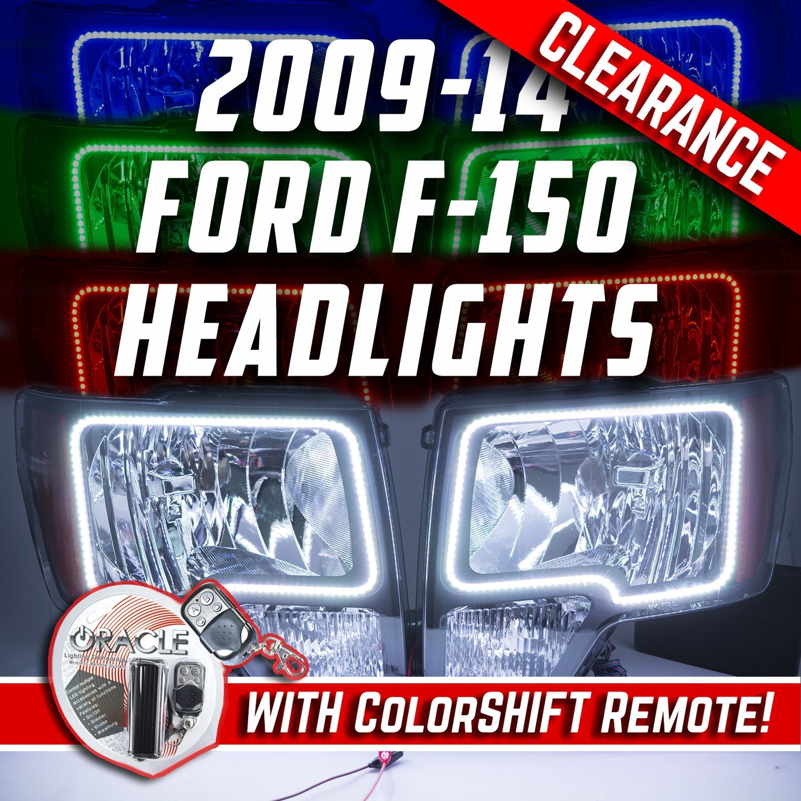 2009-14 Ford F-150 Headlights with ORACLE RGB ColorSHIFT Halos + ColorSHIFT RGB Remote、mySite、nflplayoffbracketp