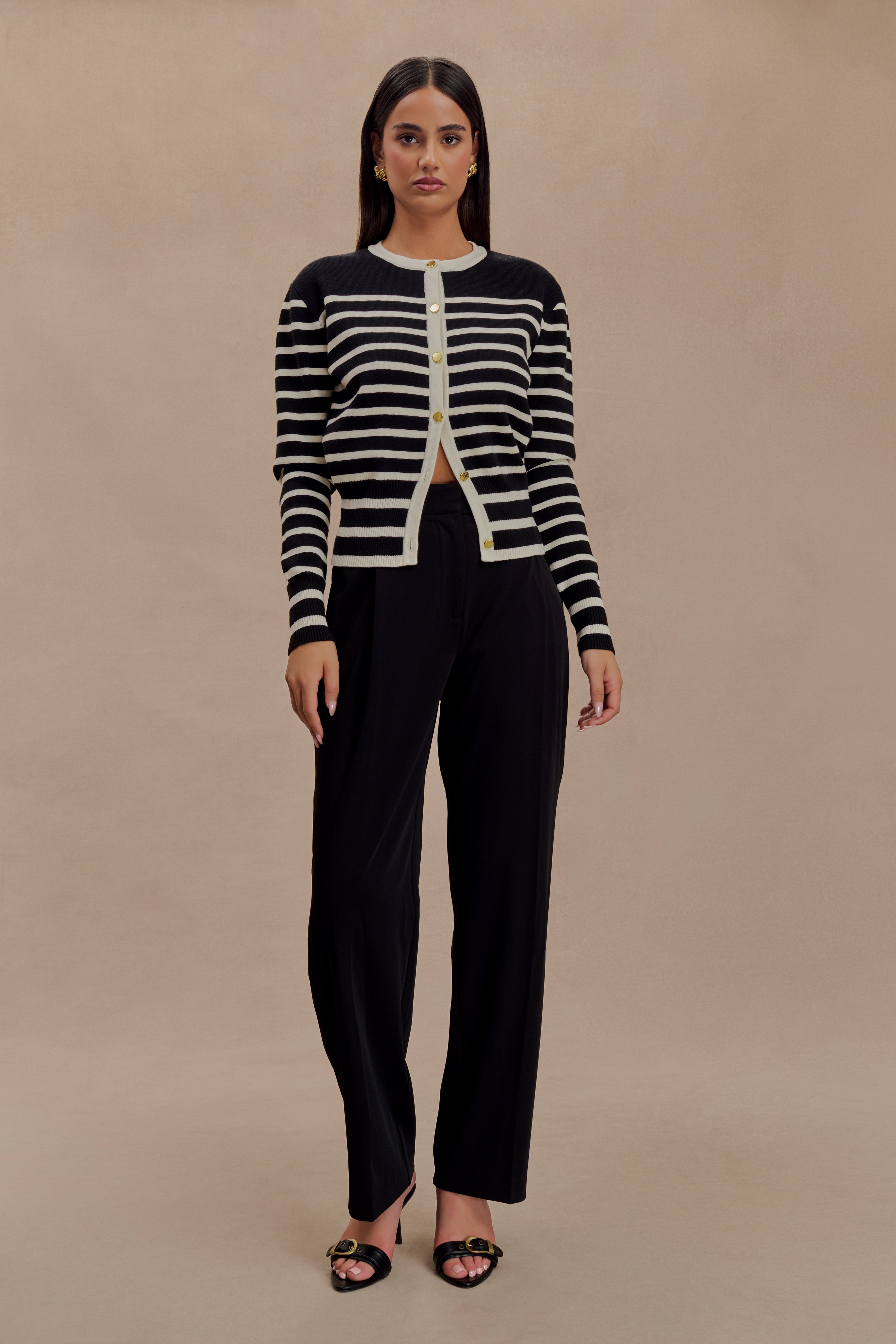 Talia Stripe Knit Cardigan - Black/White、mySite、solidvoid