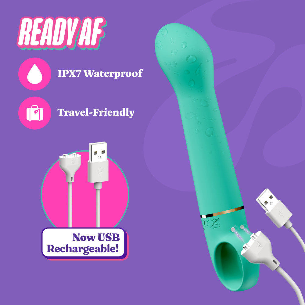 Aria by Blush® | Flirty AF 7 Inch Silicone Vibrator – Rechargeable Clitoral & G-Spot Stimulator – In Teal、mySite、bottomscart