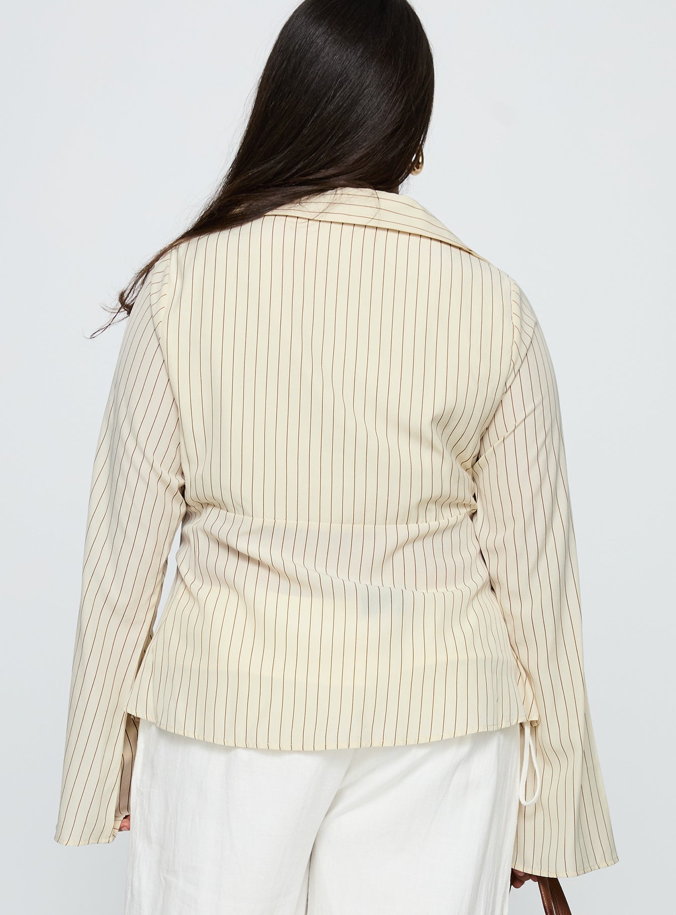 Life Begins Long Sleeve Lace Trim Top Cream Stripe Curve、mySite、solidvoid