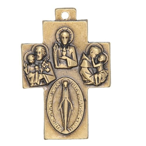 Many saint medals Cross with Miraculous medal and Jesus the word ( 3.2 cm or 1.3 inches ) - Bronze、mySite、topwebapps