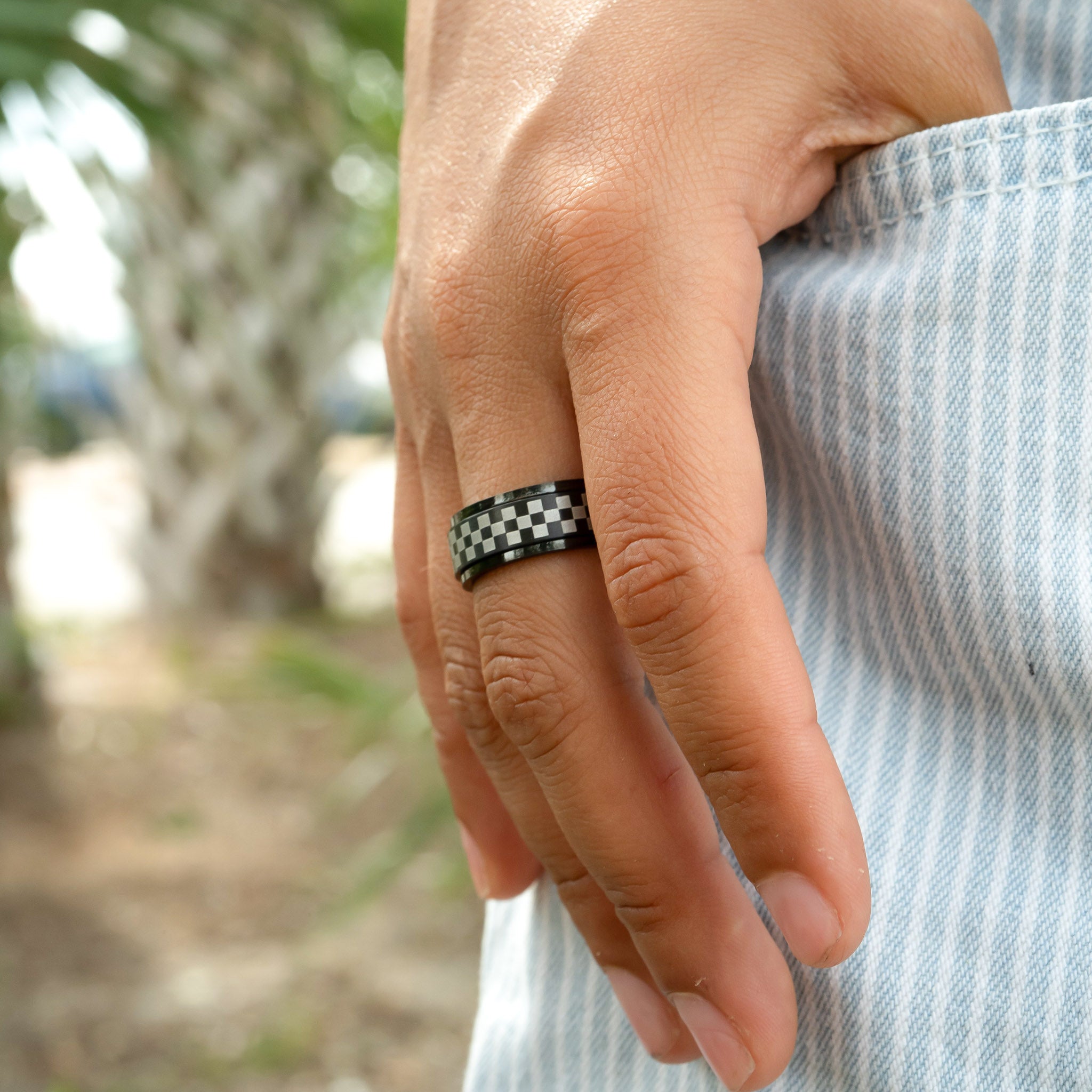 Stainless Steel Black Checker Spinner Ring / STC010、mySite、dreamappss