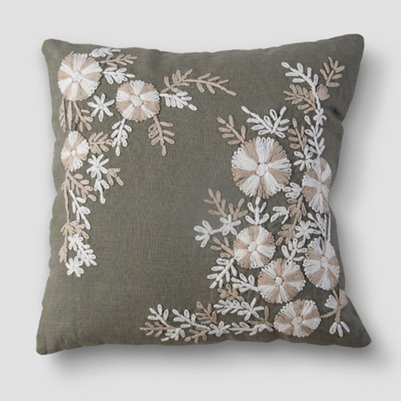 Linen Blossom Stitch Cushion Cover | Olive | 45 x 45 cm、mySite、camillekostekn