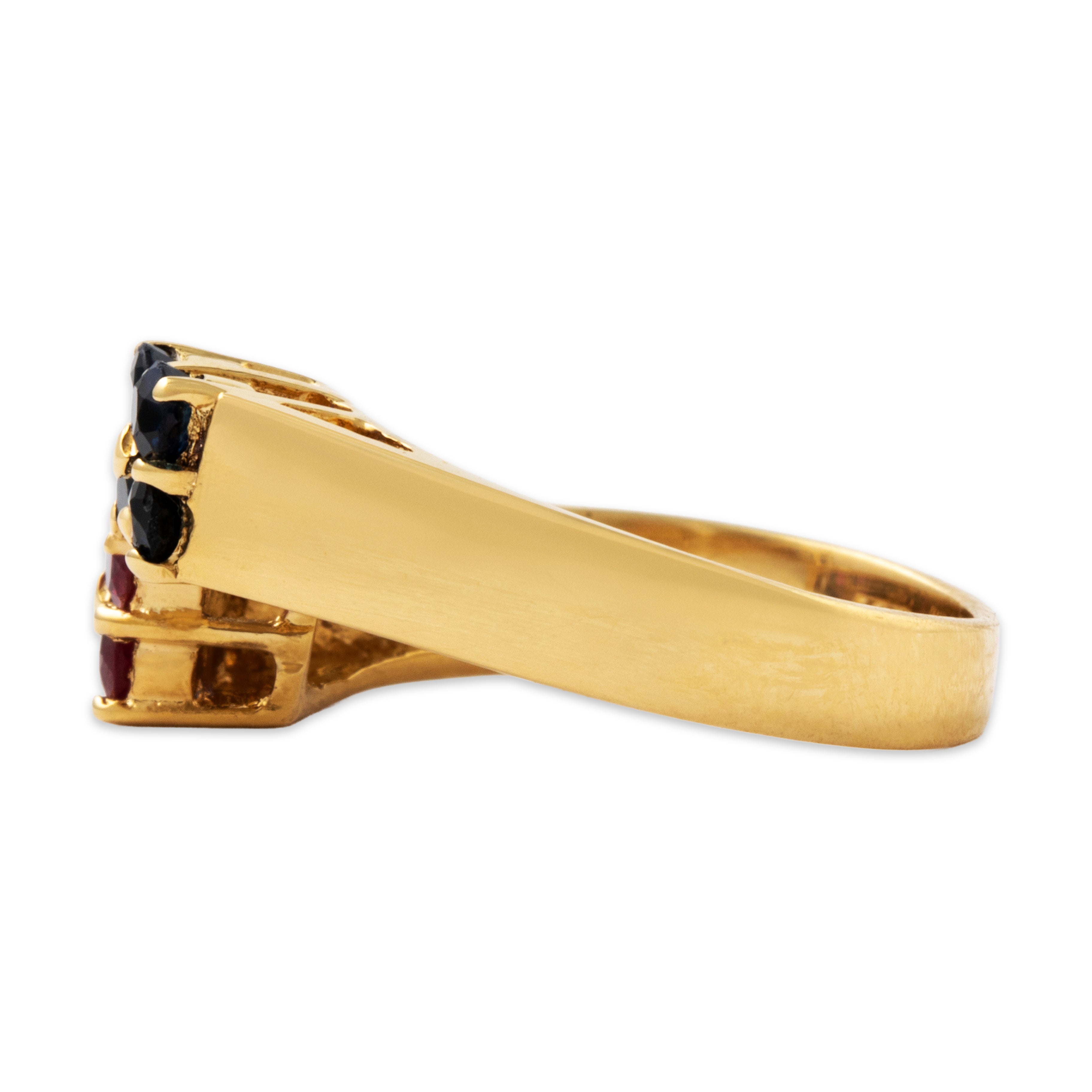 Vintage 18k Yellow Gold Ruby Blue Sapphire Floral Duo Ring 4.50、mySite、hinf8tx79