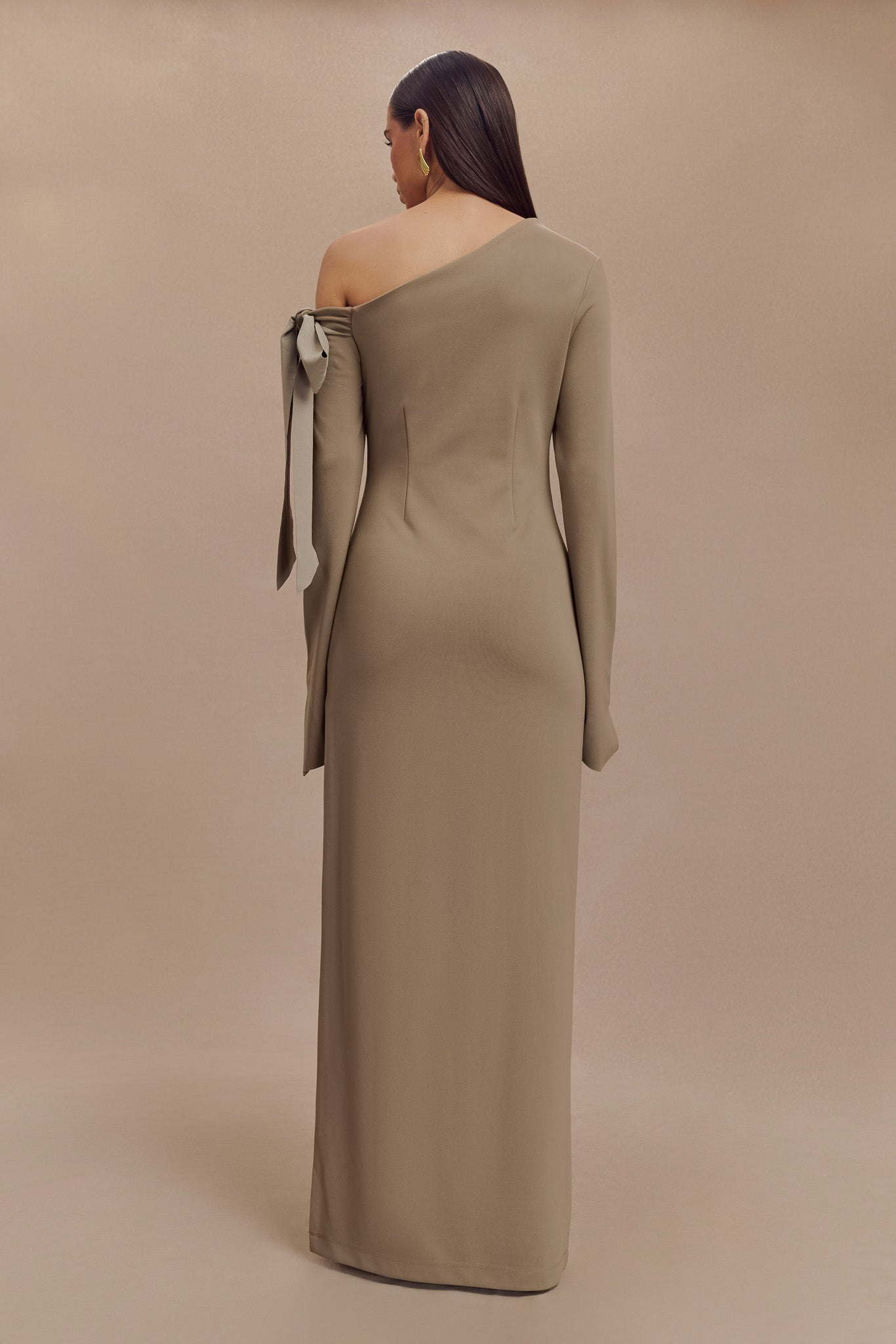 Nicola One Shoulder Crepe Maxi Dress - Mushroom、mySite、solidvoid