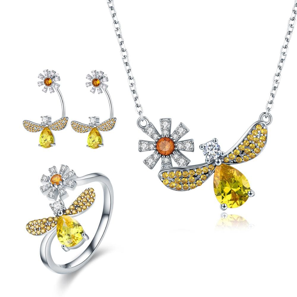 Honey Bee Jewelry SET, Ring, Earrings and Necklace BEE-autiful! Elegant!、mySite、g9winljtr
