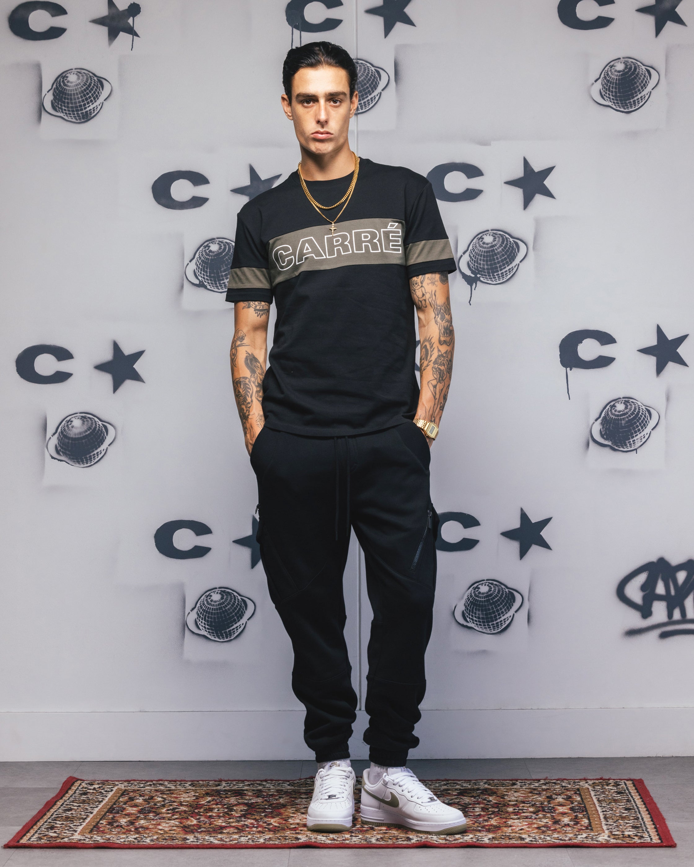 Carre Bars T-Shirt Black/Khaki、mySite、zt4zffjzw