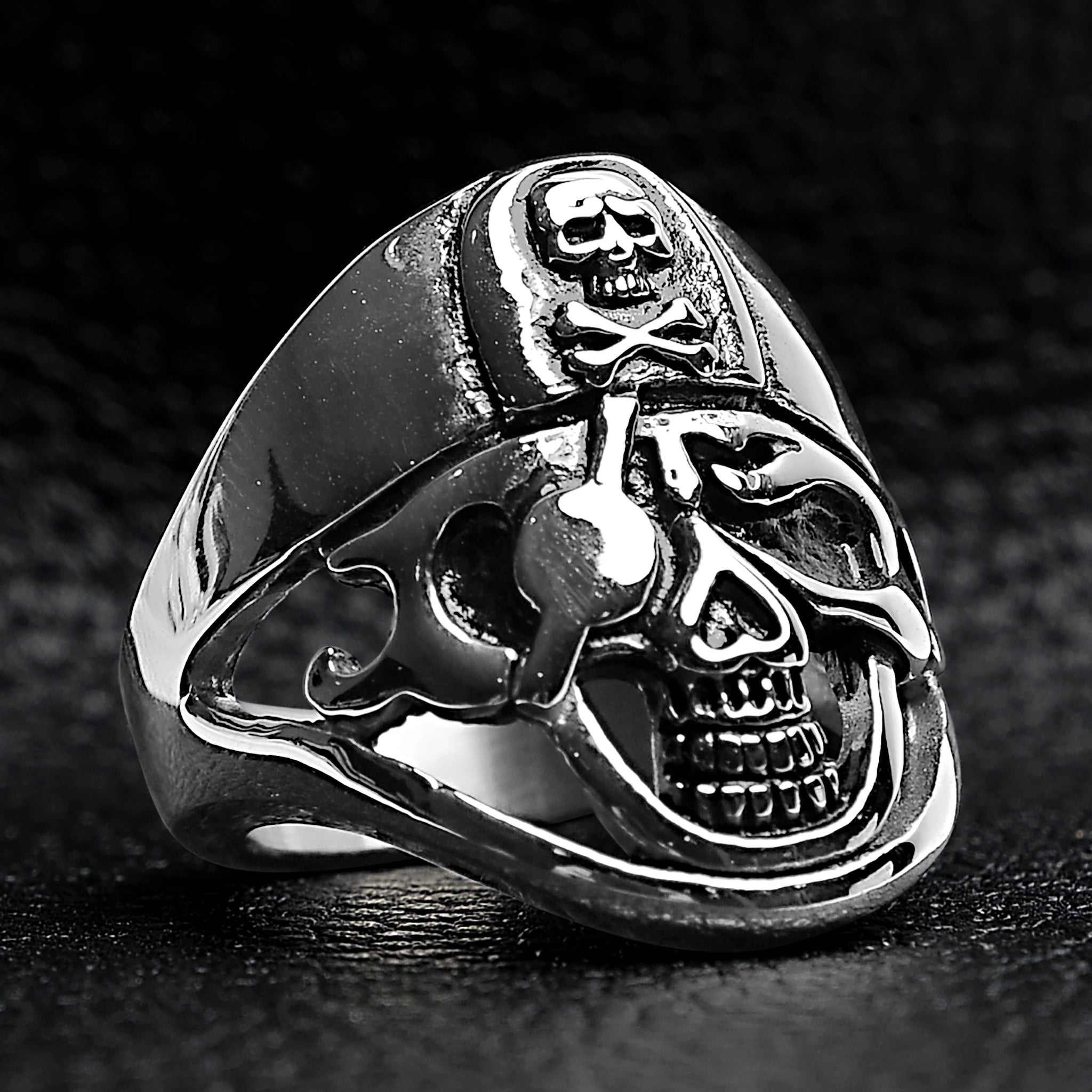 Detailed Eye Patch Skull With Skull Hat Stainless Steel Ring / SCR4028、mySite、dreamappss