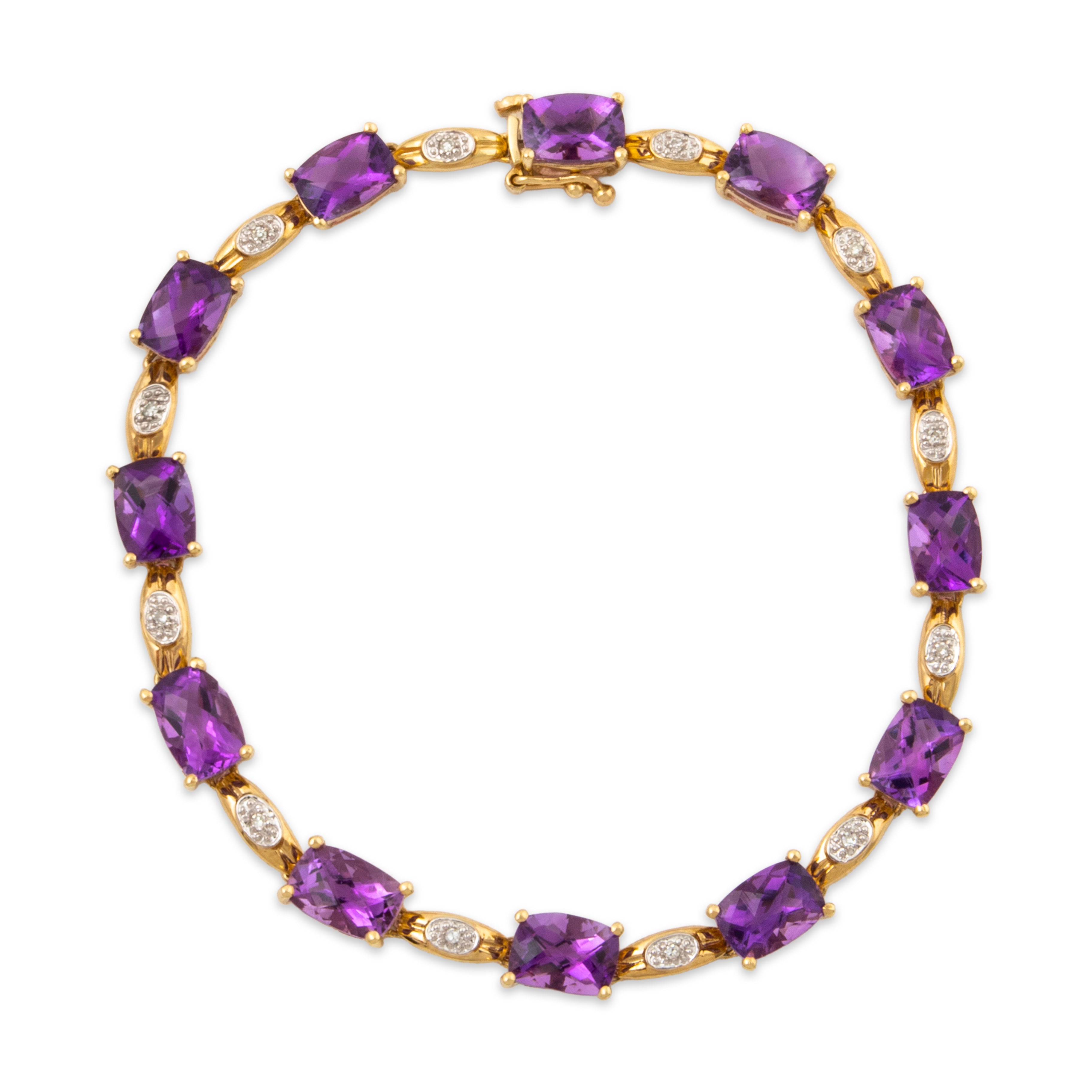 Vintage 10k Yellow Gold 8.5cttw Amethyst Diamond Checkerboard Bracelet 6.75、mySite、hinf8tx79