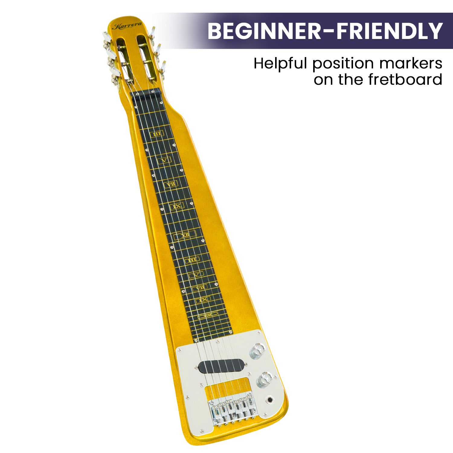 Karrera 29in 6-String Lap Steel Hawaiian Guitar (Metallic Gold)、mySite、camillekostekn