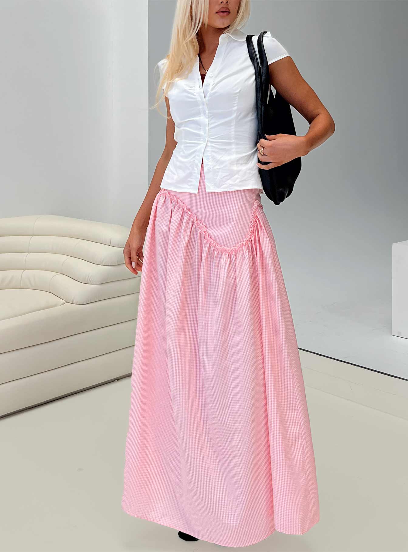 Apresia Maxi Skirt Pink Gingham、mySite、solidvoid