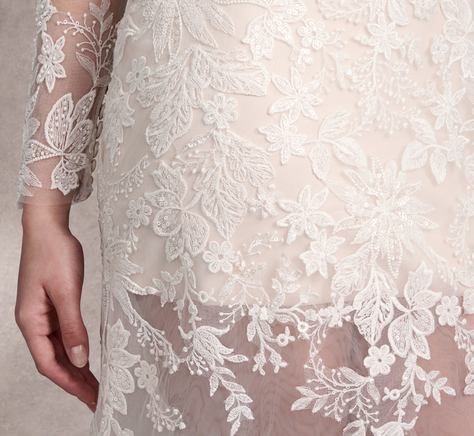Lace And Tulle Fit And Flare Gown In Ivory/Almond/Nude In Ivory Almond Nude、mySite、solidvoid
