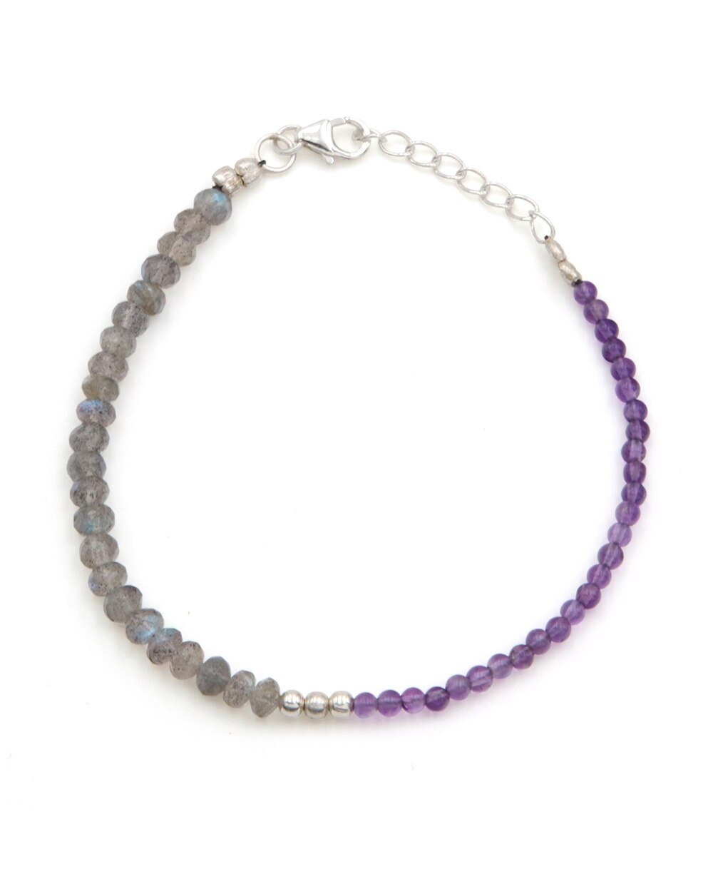 Dainty Peace and Wisdom Gemstone Bracelet, Amethyst and Labradorite、mySite、topwebapps