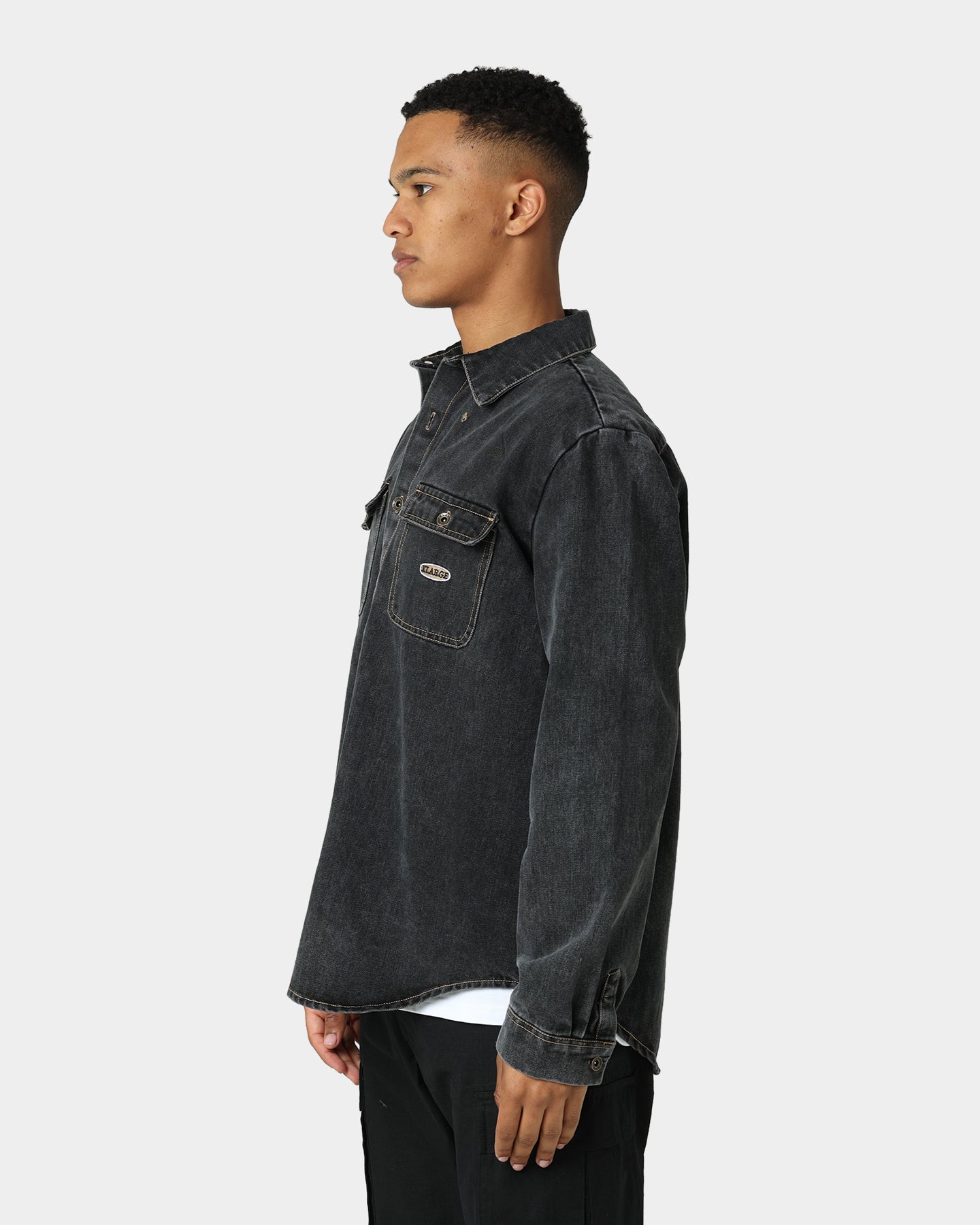 X-Large Denim Long Sleeve Work Shirt Washed Black、mySite、zt4zffjzw