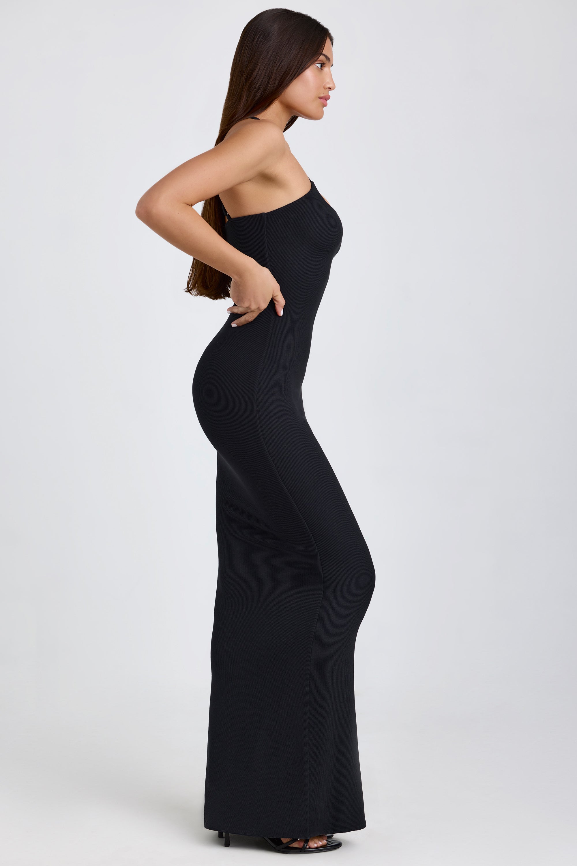Ribbed Modal Halterneck Maxi Dress in Black、mySite、solidvoid
