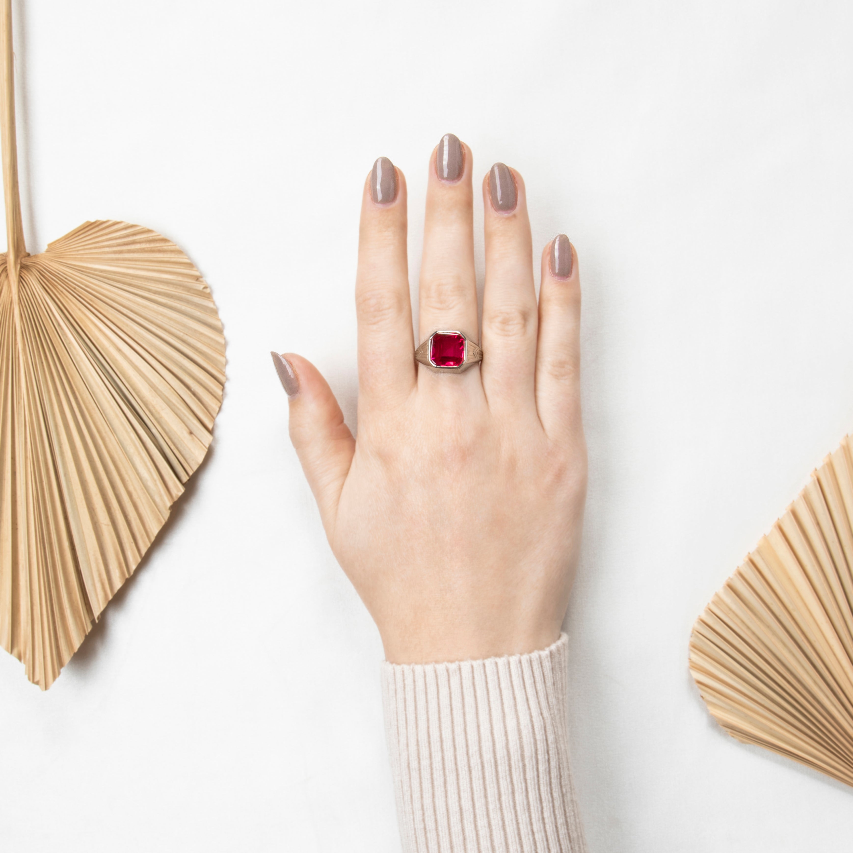 Antique Art Deco 10k White Gold 5.18ct Synthetic Ruby Signet Style Ring 10.75、mySite、hinf8tx79