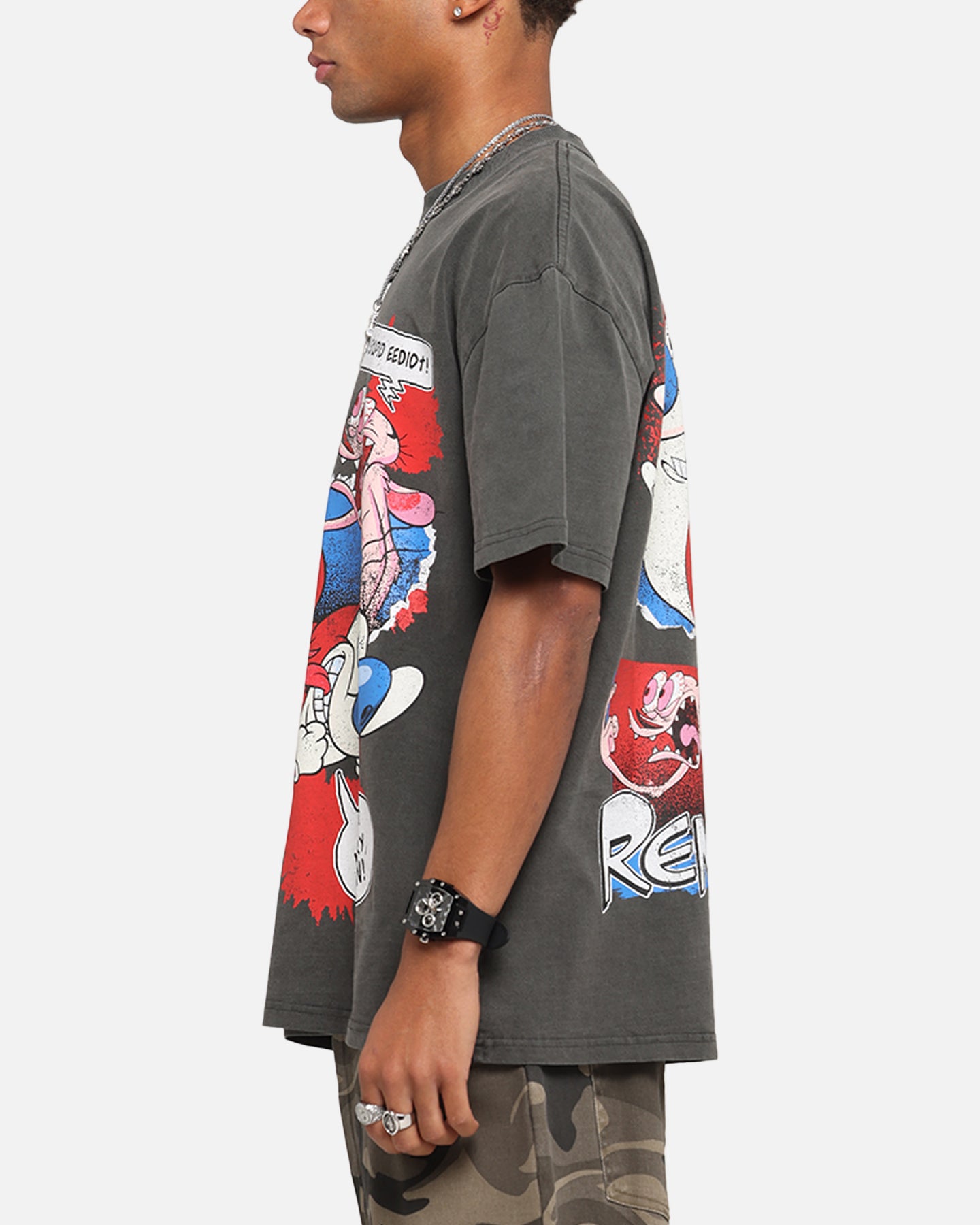 American Thrift X Nickelodeon Ren And Stimpy Heavy T-Shirt Black Wash、mySite、zt4zffjzw