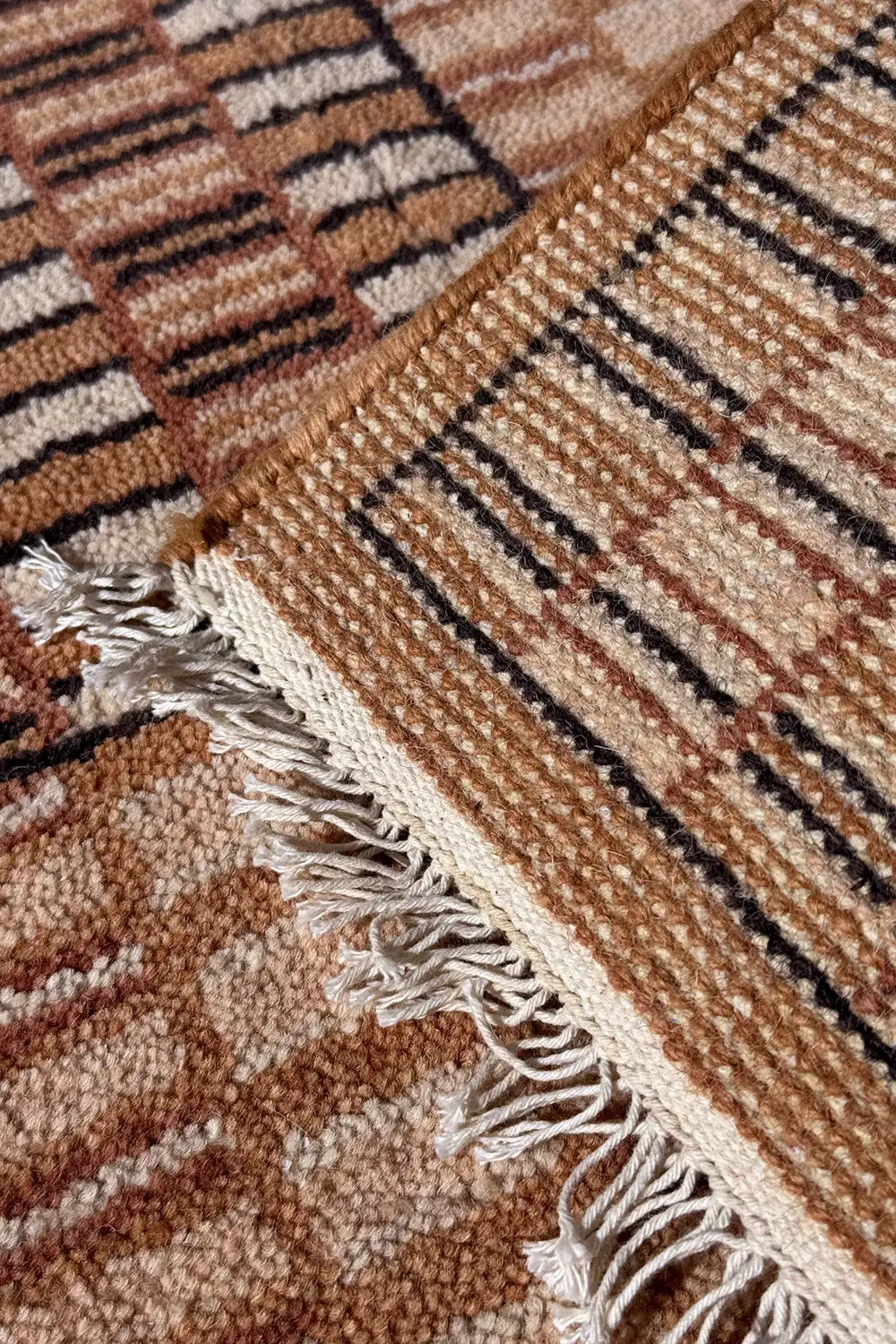 Brown and Tan Checkered Grid Hand Knotted Wool Rug、mySite、gigharbornorthrealestate