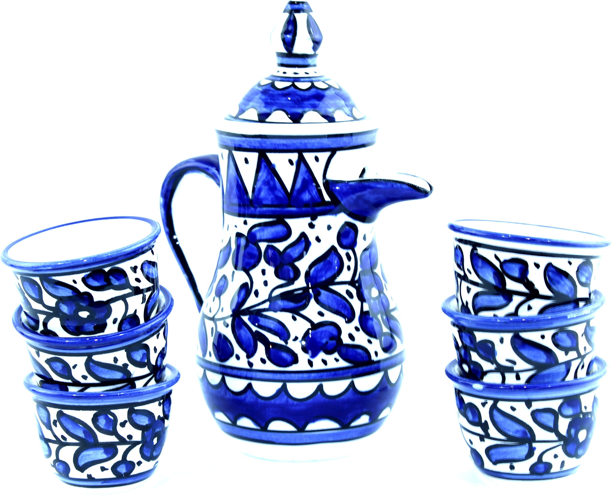 Ceramic Coffee Set - Blue Flower design (8.7 Pot & 1.6 Inch each Cup or 22 & 4.05 cm) - Asfour Outlet Trademark、mySite、topwebapps