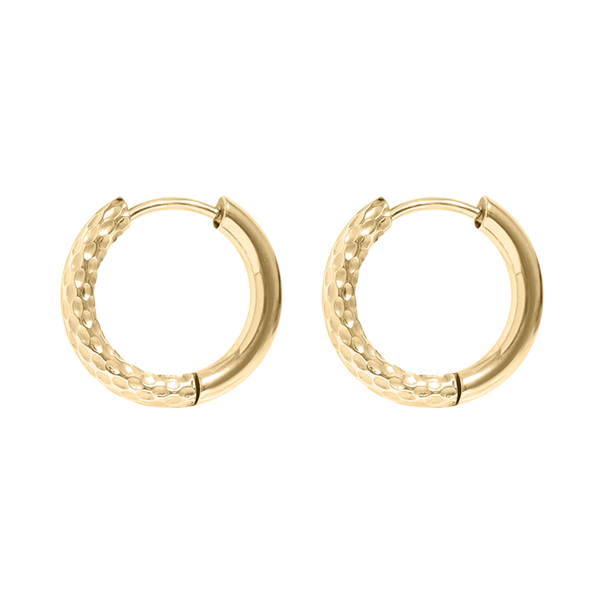18K Gold PVD Stainless Steel Half Textured Huggie Hoop Earrings / ERJ0030、mySite、dreamappss