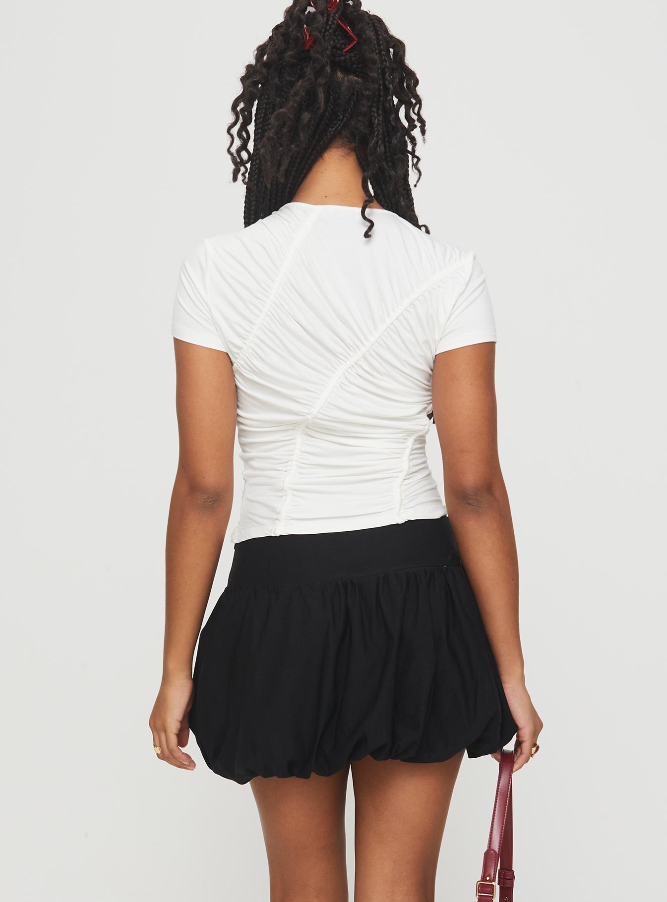 Mersale Bubble Hem Mini Skirt Black、mySite、solidvoid