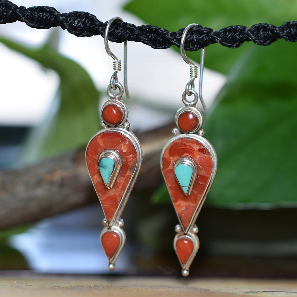 Tibetan Teardrop Earrings, coral、mySite、topwebapps