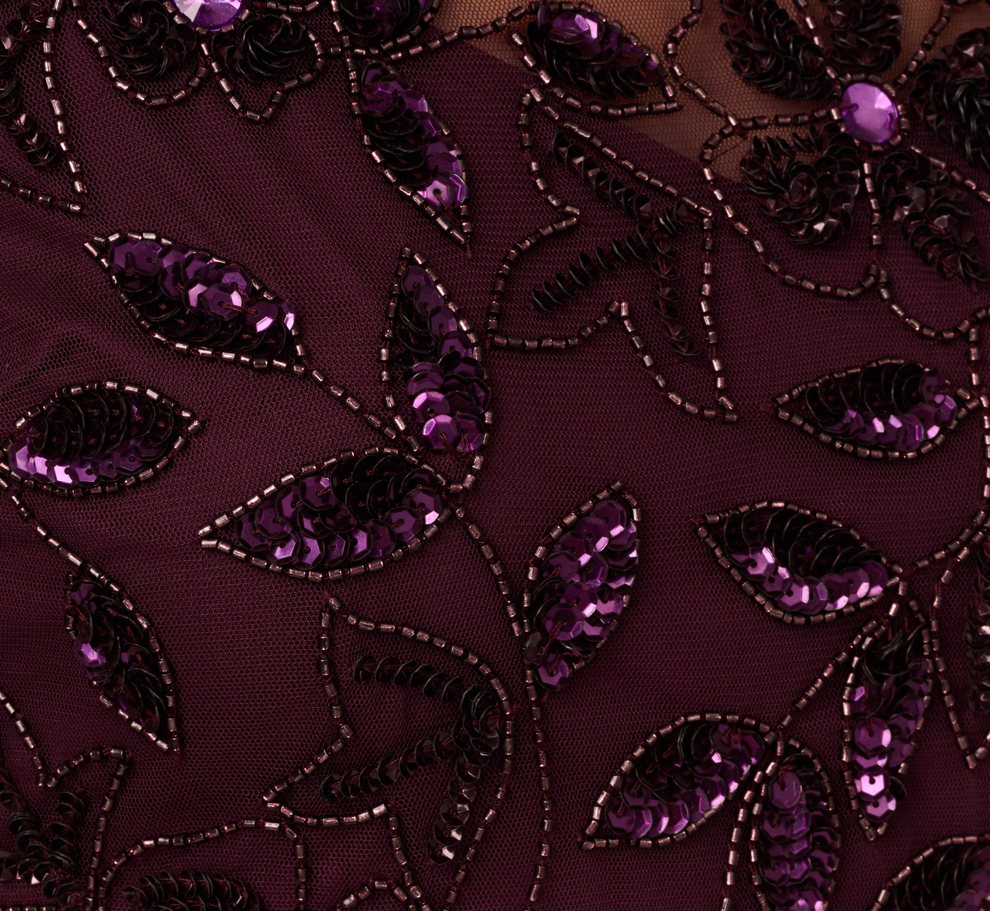 Hand Beaded Short Sleeve Floral Godet Gown In Night Plum、mySite、solidvoid