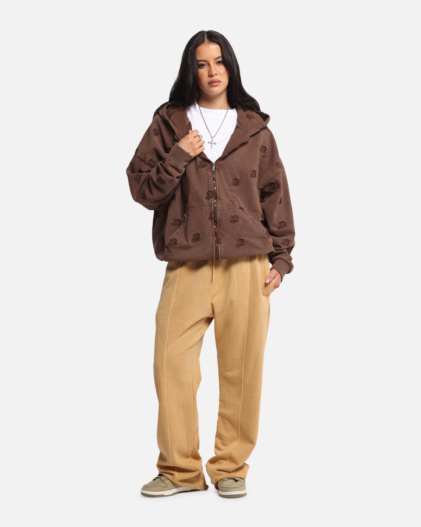 Dreamville Logo All Over Zip Hoodie Brown、mySite、zt4zffjzw