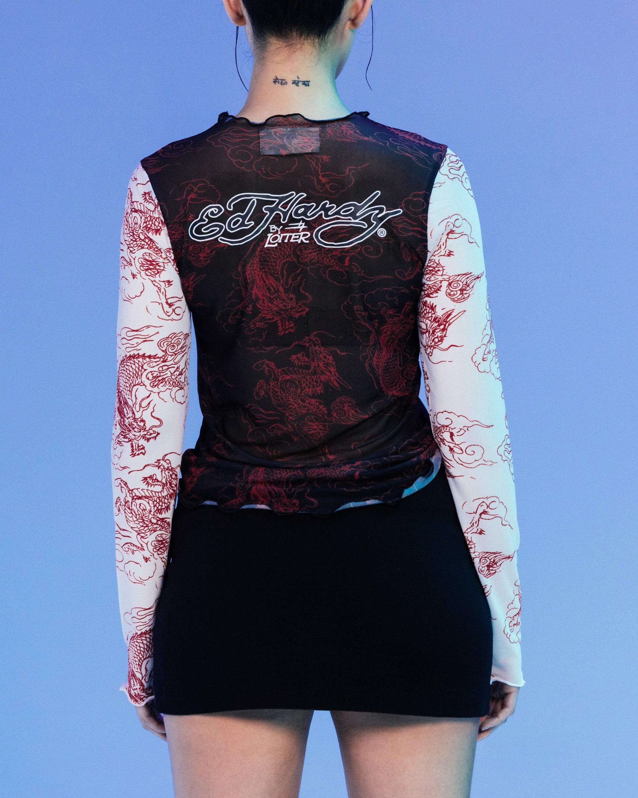 Ed Hardy By Loiter Women's Mesh Long Sleeve Top Black/White、mySite、zt4zffjzw