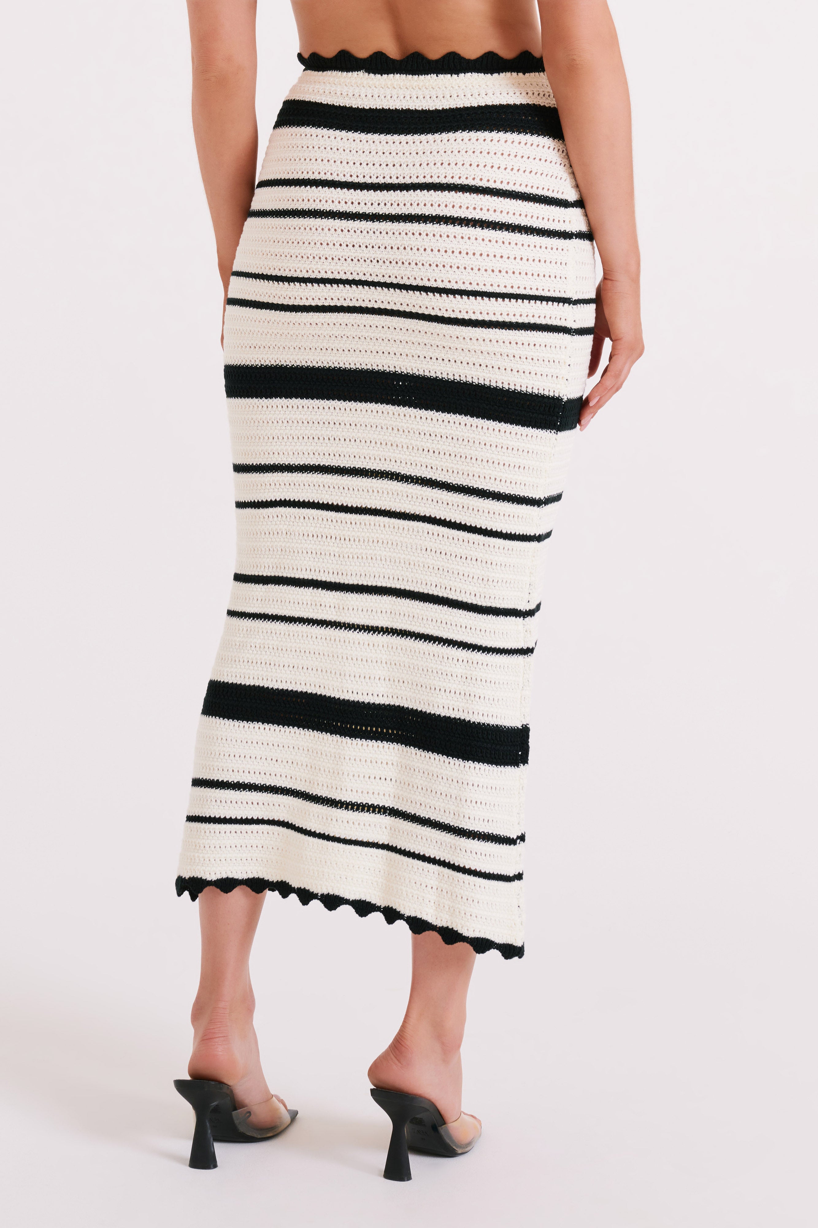 Jadia Contrast Crochet Fishtail Maxi Skirt - Black/White、mySite、solidvoid