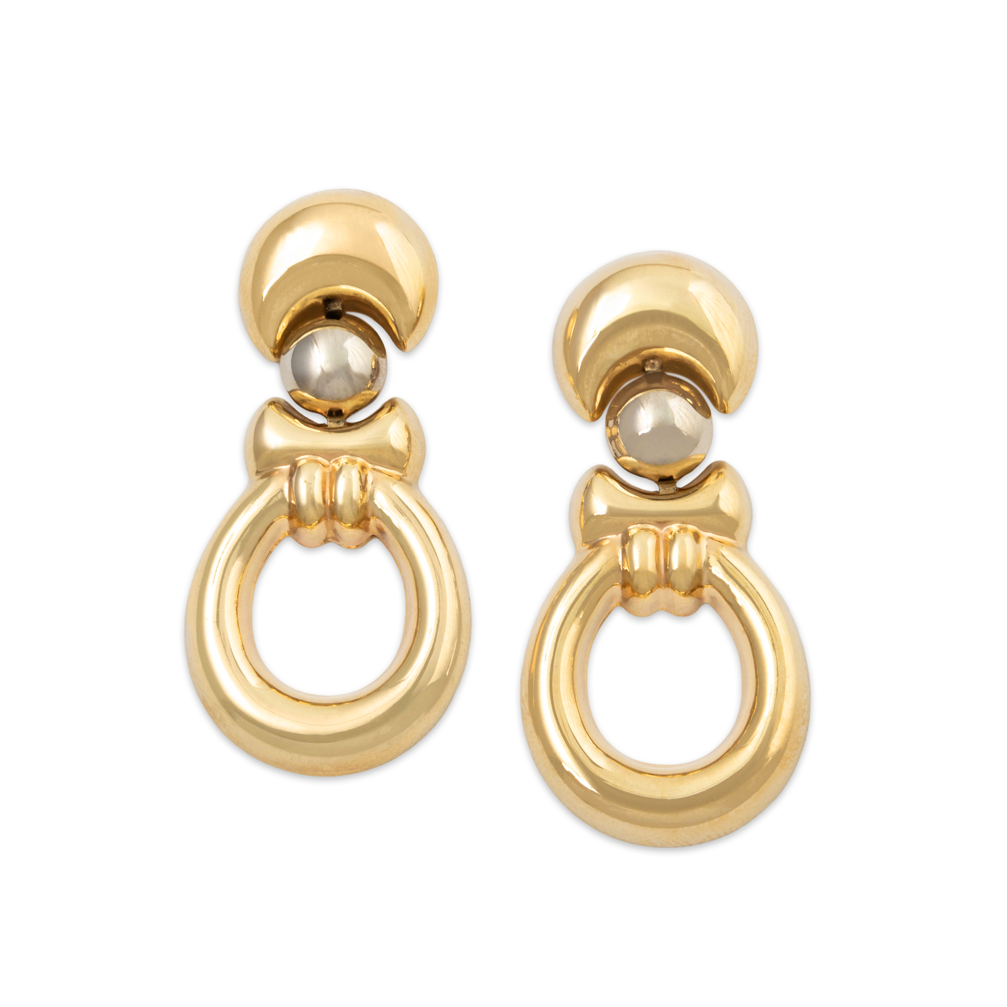 Vintage Large Italian 14k Yellow & White Gold Chic Doorknocker Earrings、mySite、hinf8tx79