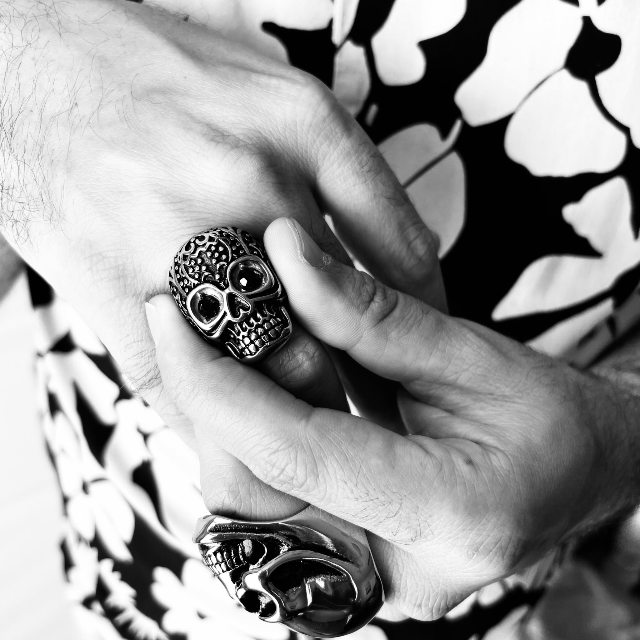 Black CZ Eyed Detailed Skull Stainless Steel Ring / SCR4045、mySite、dreamappss