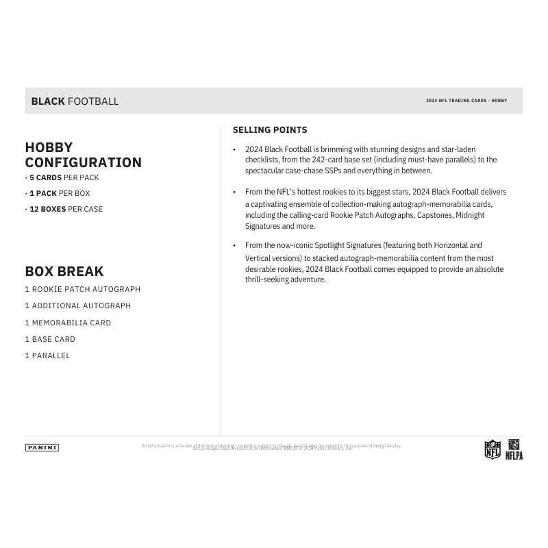 2024 Panini Black Football Hobby 12 Box Case、mySite、waistdrama