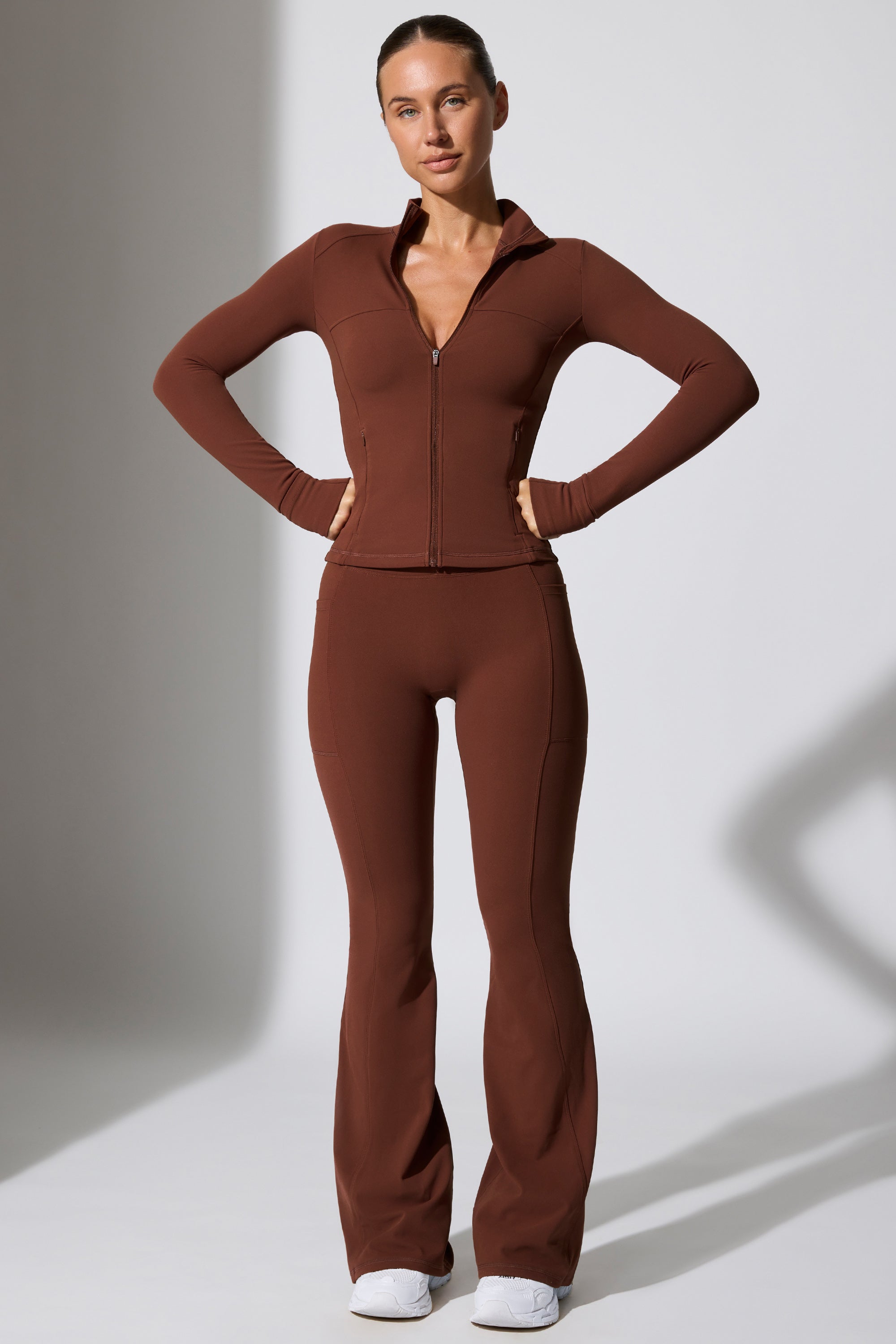 Long Sleeve Zip Up Jacket in Chocolate、mySite、solidvoid