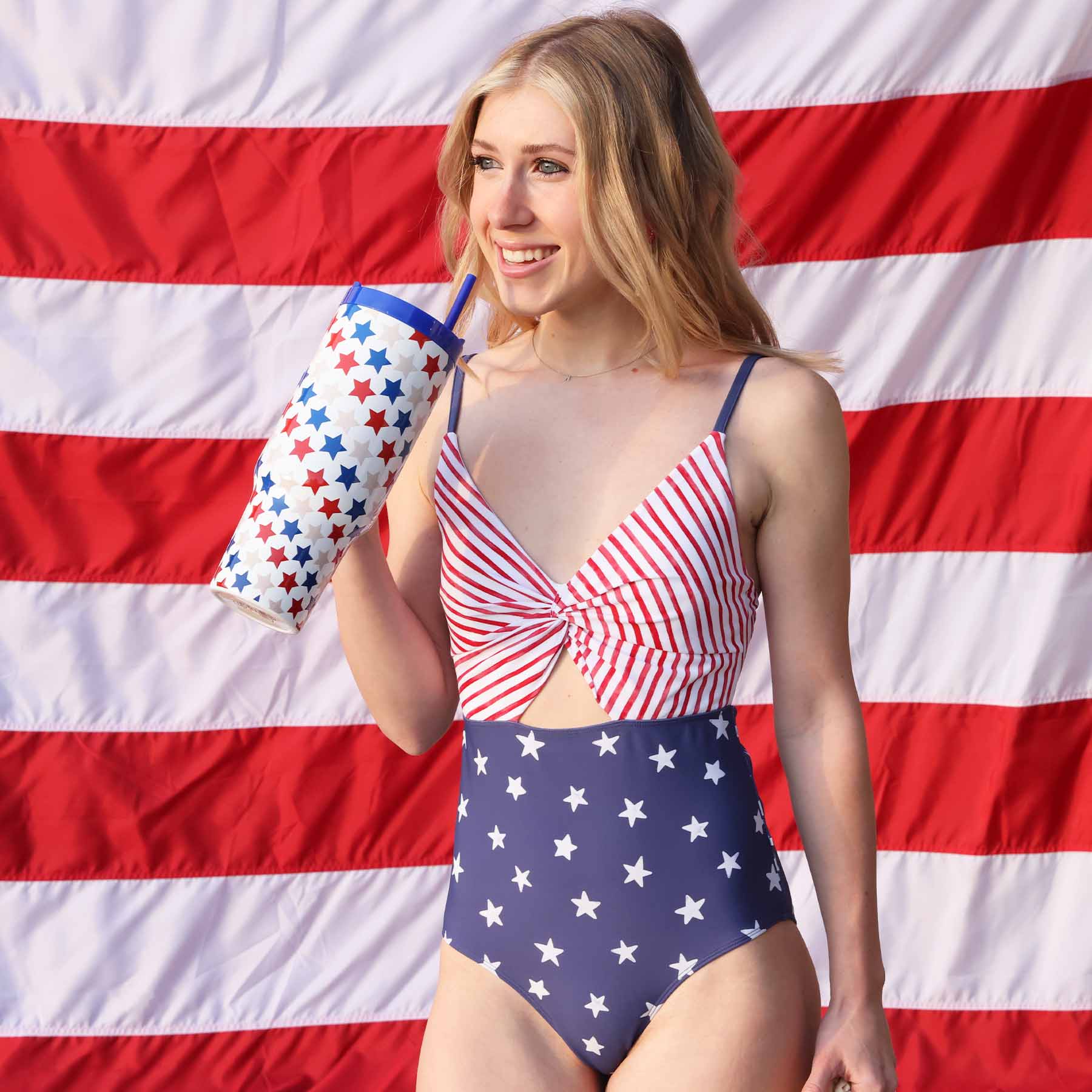  Women's Ruched Cutout One-Piece Swimsuit | Star-Spangled Summer、mySite、layawaytickets