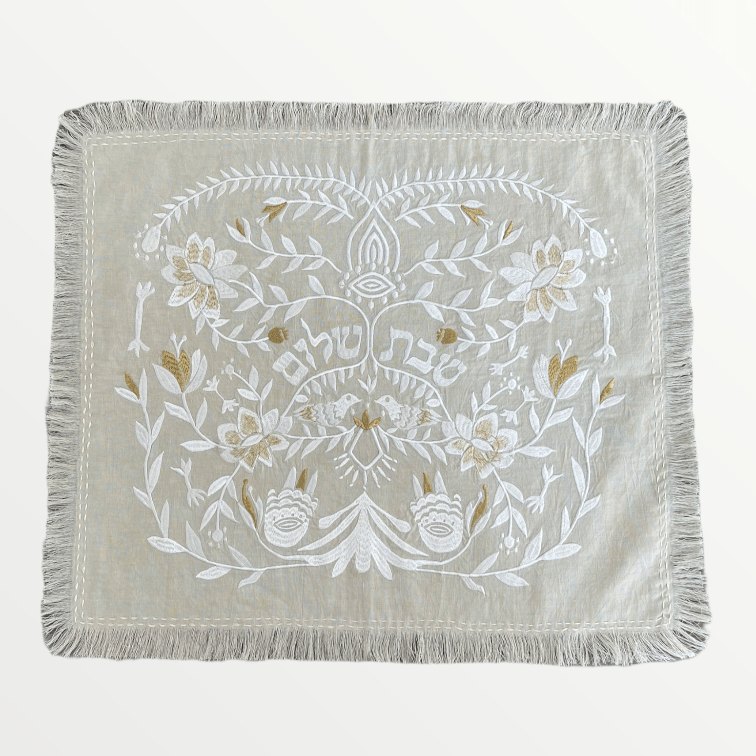 Handmade Linen Challah Cover - Beige and White、mySite、topwebapps