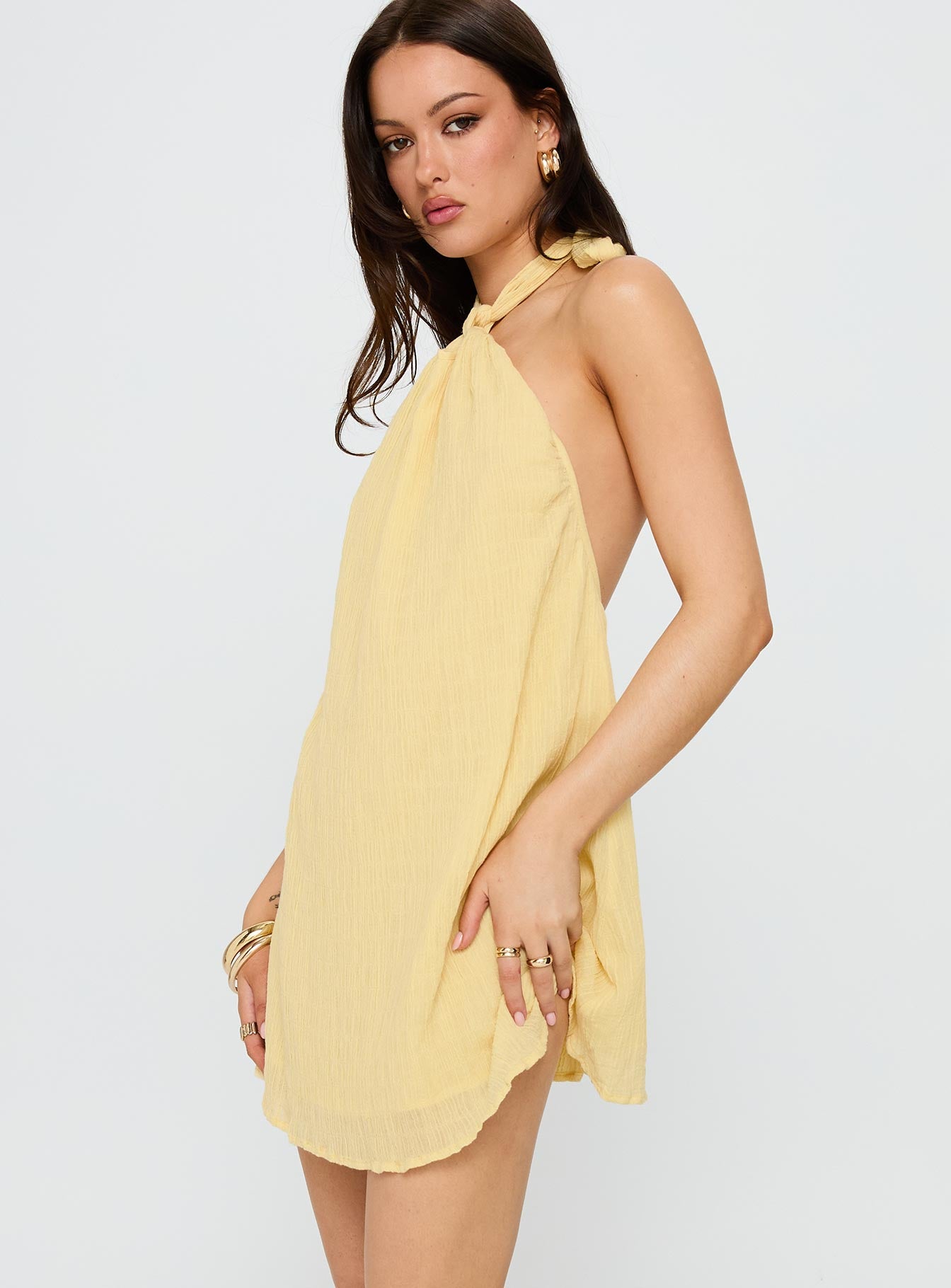 Kaiko Halter Mini Dress Yellow、mySite、solidvoid