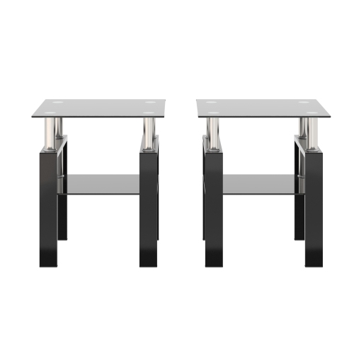 Set of 2, Modern Tempered Glass Tea Table Coffee Table End Table, Square Table for Living Room, Transparent/White、、casual