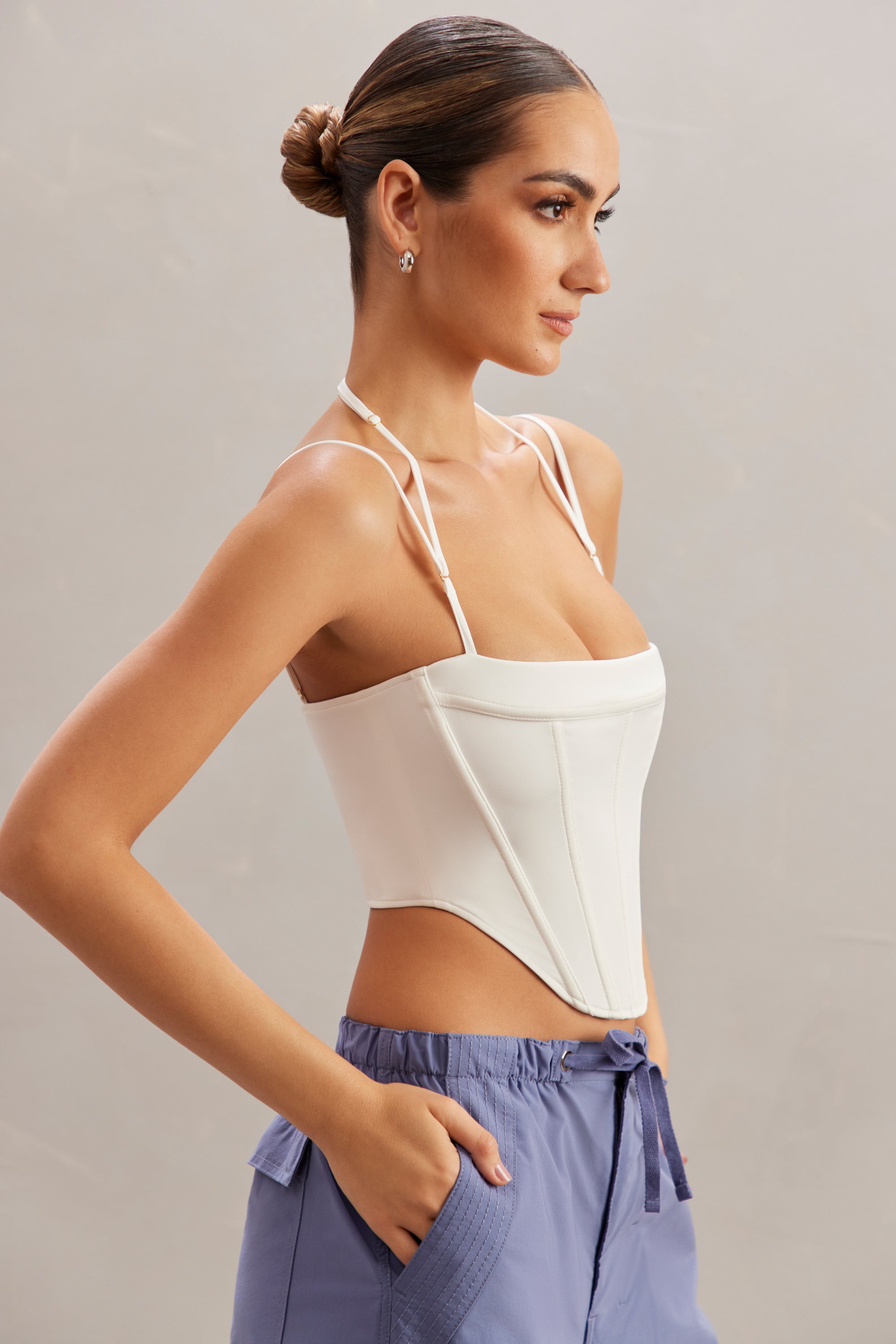 Square Neck Corset Top in Ivory、mySite、solidvoid
