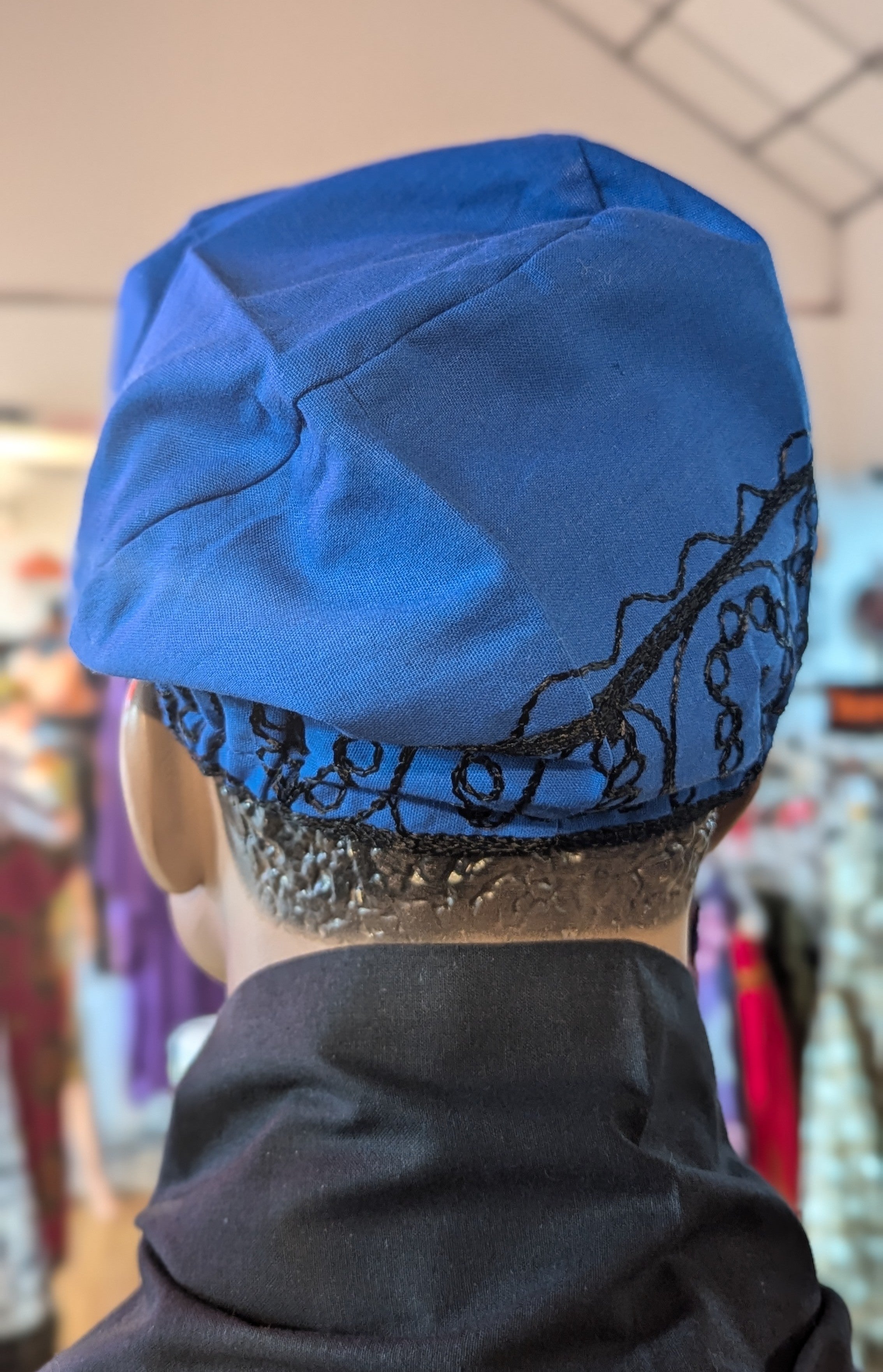 Dupsie's Ajogun Adebo Royal-Blue African Cotton Adebo Fila Kufi Cap with Black Embroidery DPH4094、mySite、solidvoid