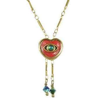 Michal Golan Blue, Gold and Red Evil Eye Heart Pendant Necklace With Drop Beads、mySite、topwebapps