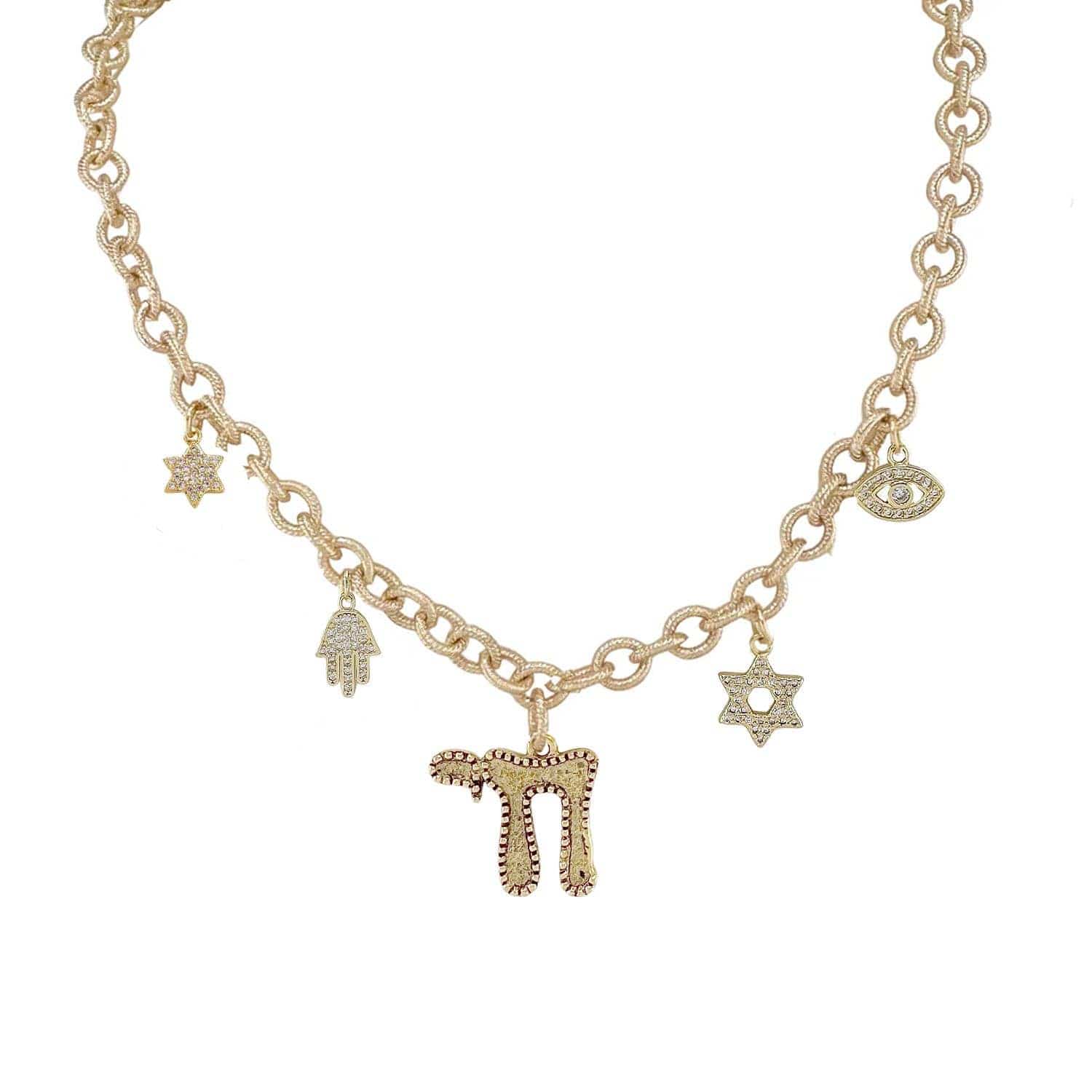 Debbie Jewish Chai Charm Necklace - Gold、mySite、topwebapps