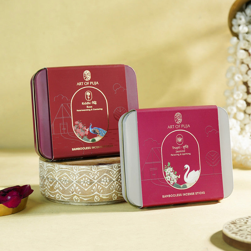 Wooden Festive Gift Box | Incense Stick & Incense Holder | Rose & Jasmine | Set of 2、mySite、camillekostekn