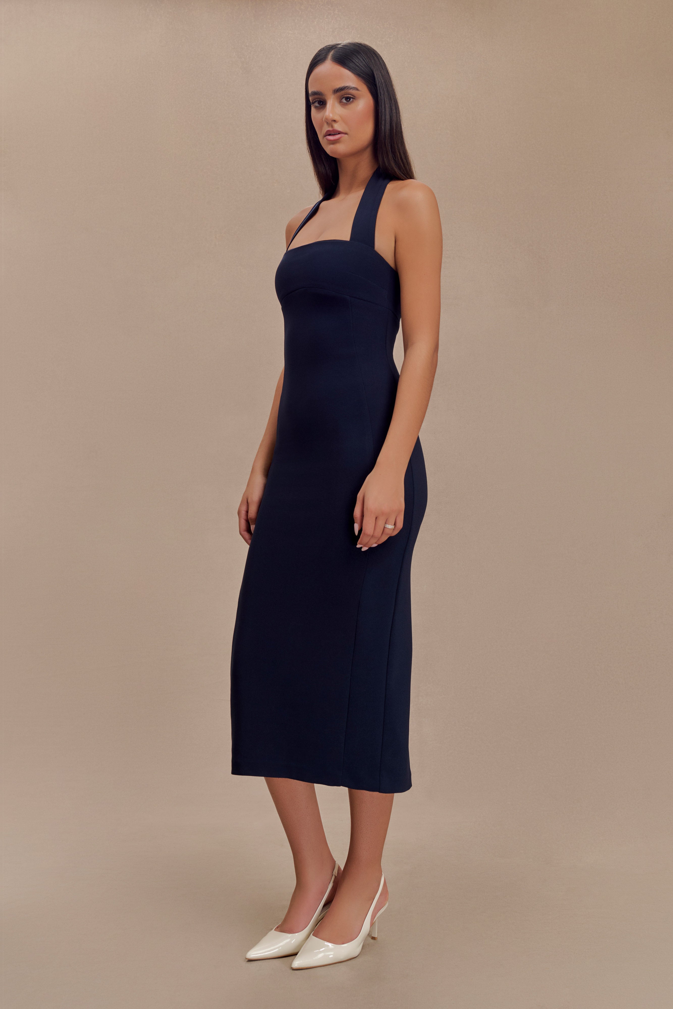 Amelita Suiting Halter Midi Dress - Navy、mySite、solidvoid