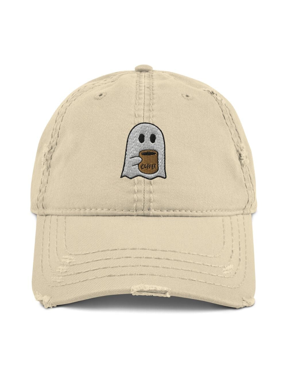 Coffee Ghost Embroidered Distressed Dad Hat、mySite、camillekostekn