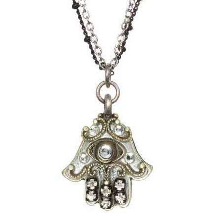Michal Golan Silver Hamsa Necklace with Evil Eye on Double Chain、mySite、topwebapps