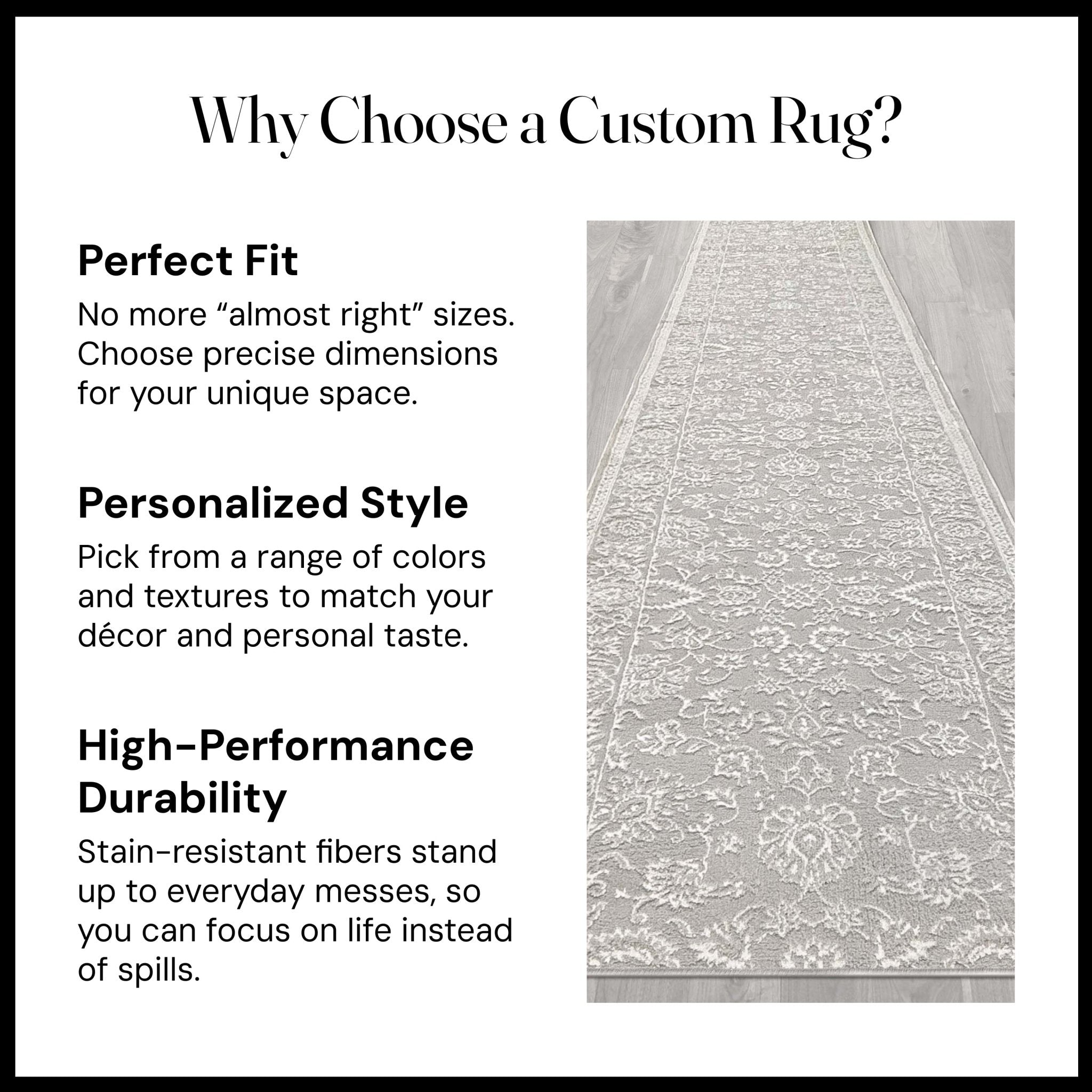 Custom Size Runner Oswin Floral Grey Choose Your Width x Choose Your Length Runner Rug - Perfect For Hallway, Stairs & Kitchen、mySite、gigharbornorthrealestate