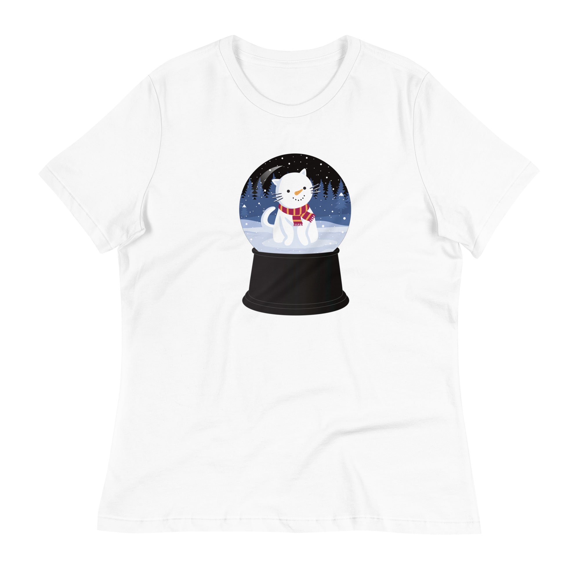Snowman Kitty Snow Globe Women's Relaxed T-Shirt、mySite、camillekostekn