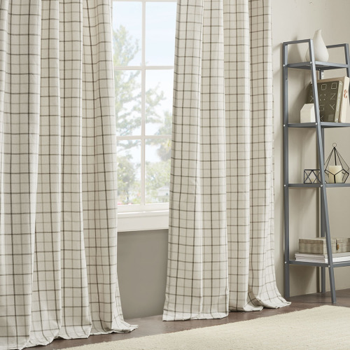 Plaid Rod Pocket and Back Tab Curtain Panel with Fleece Lining Brown 50x84"、、eastwooduniform