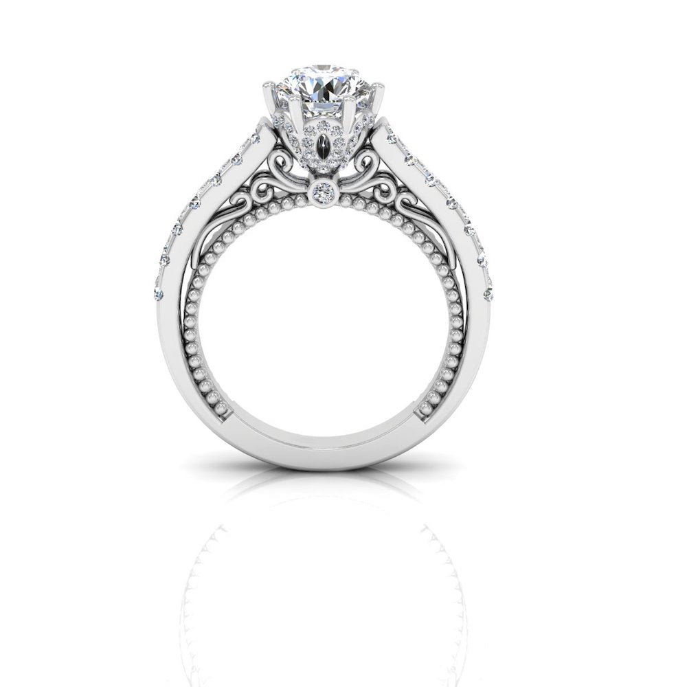Antique Style Cathedral Hidden Halo Moissanite Engagement Ring、mySite、hinf8tx79